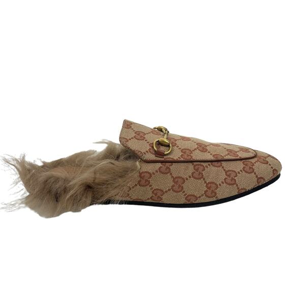 Gucci GG Monogram Fur Princetown Mules Horsebit Natural Size 39.5 - Picture 3 of 11